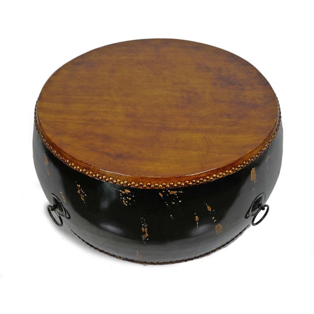 Black & Leather Drum Table Chairish