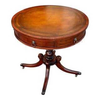 Antique Leather Top Drum Table For Sale