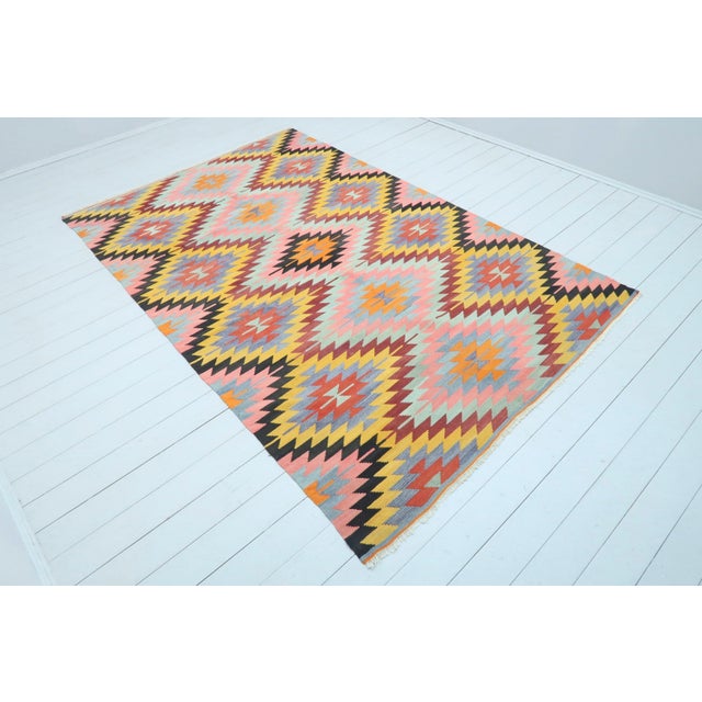 Mid-Century Modern Diamond Designed Turkish Kilim Flatweave Rug For Sale - Image 3 of 13