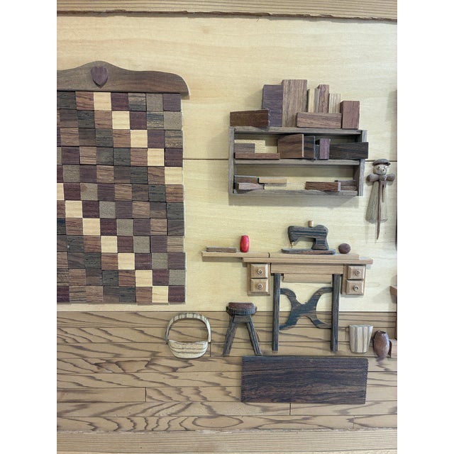 1990s Signed Wood Marquetry Diorama"Grandma's Passion" by Cleve Lewis, 1994 For Sale - Image 5 of 18