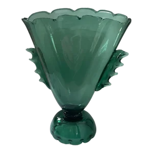 Vintage Handblown, Tall, Emerald Green Glass Vase
