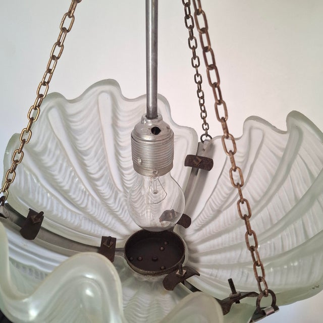 Art Deco Pendant Light with Shell-Shaped Glass Shade, 1930s For Sale - Image 13 of 17