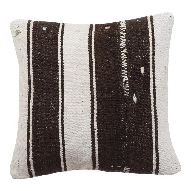Striped White & Brown Kilim Pillow For Sale