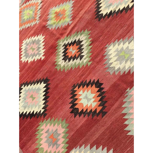 1970s Vintage Red Turkish Kilim Rug - 75" X 111" For Sale - Image 5 of 11