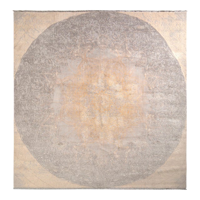 Rug & Kilim’s Modern Rug Square Rug, Beige and Gray Floral Medallion "Rose" For Sale