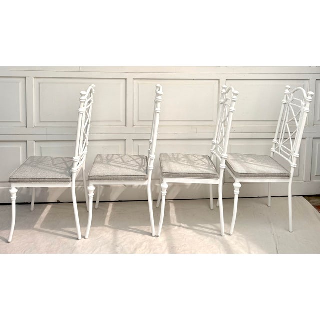 Set of 4 Restored Kessler Faux Bamboo Fretwork Chinoiserie Dining Chairs, Indoor/Outdoor For Sale - Image 11 of 17