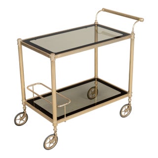 Italian Brass Bar Cart With Smoked Glass Shelves 1970s For Sale