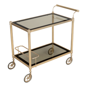 Italian Brass Bar Cart With Smoked Glass Shelves 1970s