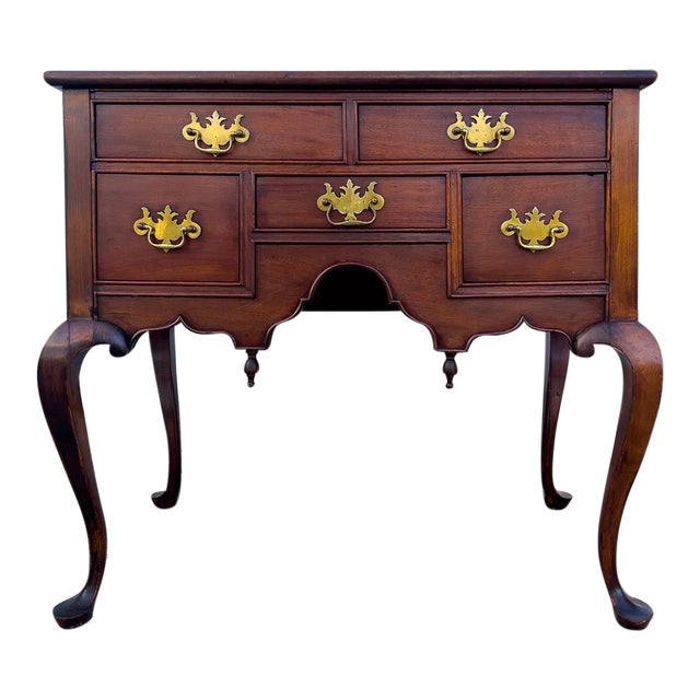1800 to 1850s 19th Century Antique Lowboy Dresser With One Plank Mahogany Top and Cabriole Legs