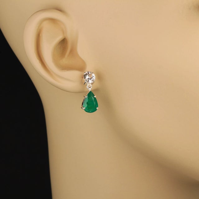 Traditional Dangle Emerald and Scintillating Real Zircon Earrings - 2 Pieces For Sale - Image 3 of 7
