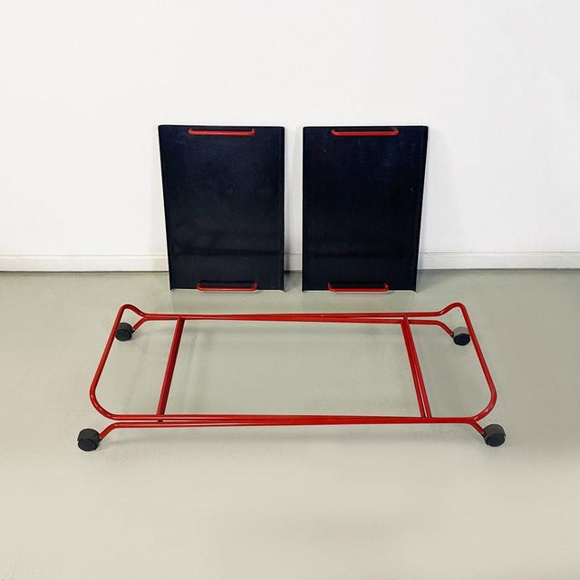 Black Italian Modern Black and Red Metal Food Trolley on Wheels, 1980s For Sale - Image 8 of 14