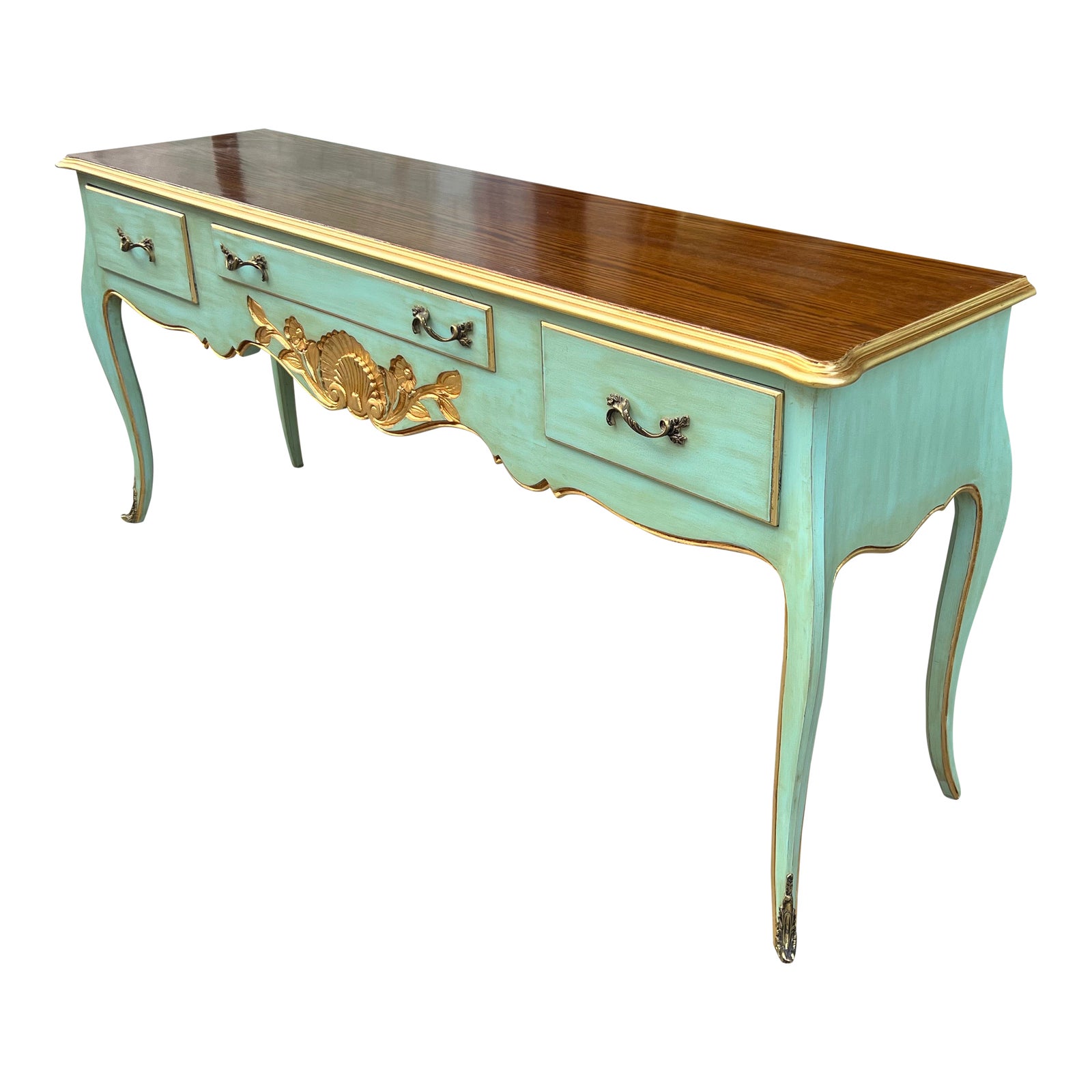 1960s French Countryside Painted Louis XV Pastel Style Console Table ...