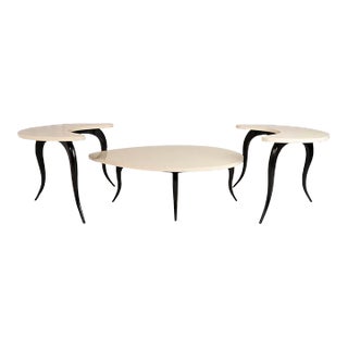 Circa 1970s Art Deco Serpentine Coffee Table & Side Tables After Osvaldo Borsani - Set of 3 For Sale