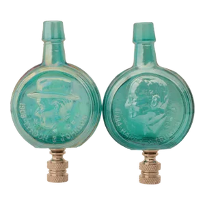 Turquoise Carnival Glass Bottle Lamp Finials - a Pair