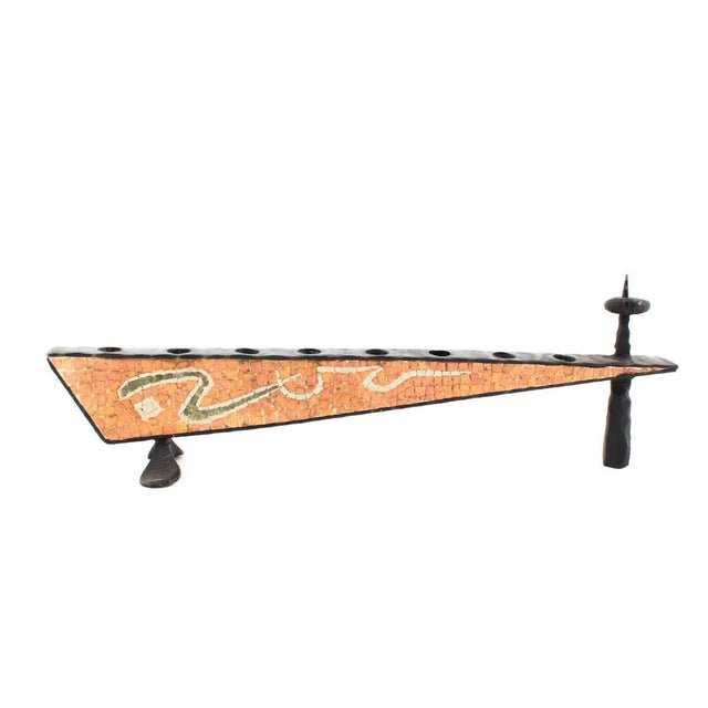 Hand Forged Iron Stone Mosaic Hanukah Menorah Candelabra David Palombo was an Israeli sculptor and painter. He was born in...