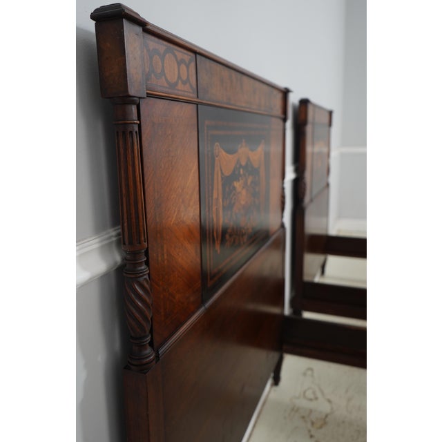 Pair of Inlaid Neoclassical Mahogany Single Beds For Sale - Image 15 of 17