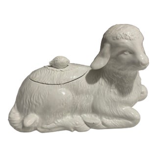 Vintage White Ceramic Lamb Covered Dish For Sale