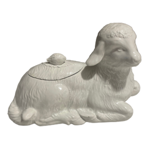 Vintage White Ceramic Lamb Covered Dish