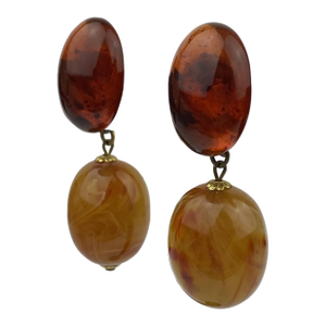 1970s Retro Lucite Amber Orange Oval Dangle Earrings, A Pair