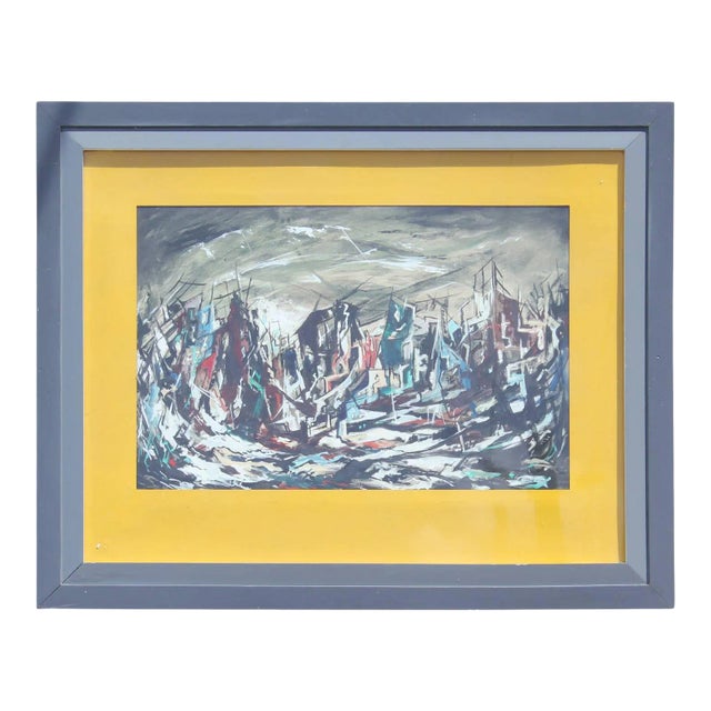 Emalita Newton Terry Earth Toned Abstract Cityscape 1950's For Sale