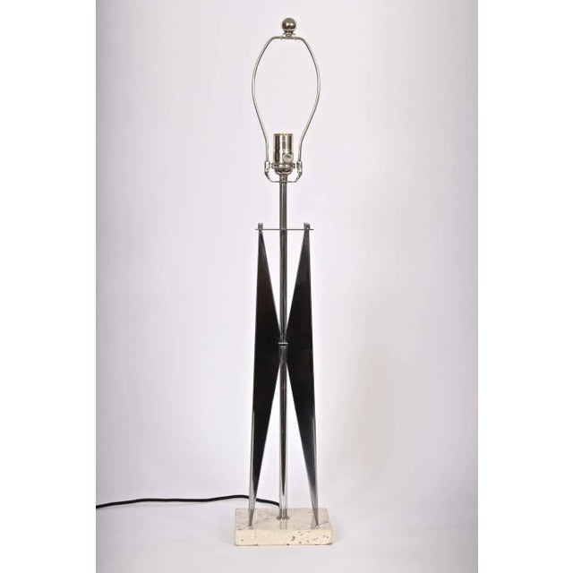 Metal 1960s Tall Maurizio Tempestini Chrome & Travertine "Geometric" Table Lamp For Sale - Image 7 of 13