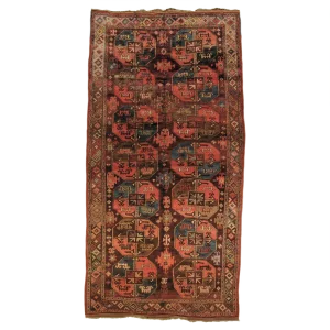 19th Century Brown, Yellow & Blue Rug, 1890s