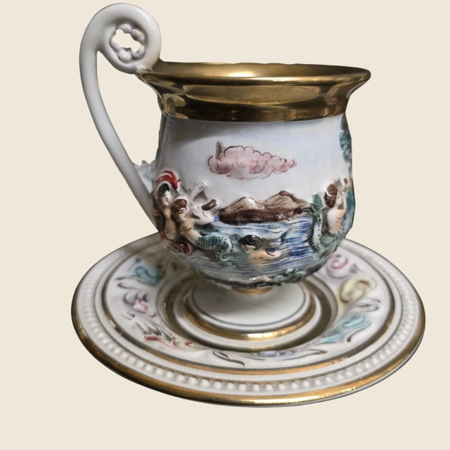 1950s Vintage Porcelain Tea Cup & Saucer Set Hand-Painted White, Gold & Jewel Tones- 12 Pieces For Sale - Image 16 of 18