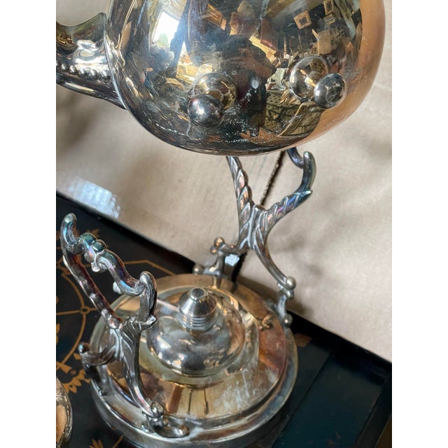 Mid 20th Century Birmingham Silver Co Silver Plate Tea Set Coffee Service Kettle on Stand Teapot - 6 pcs For Sale - Image 11 of 12