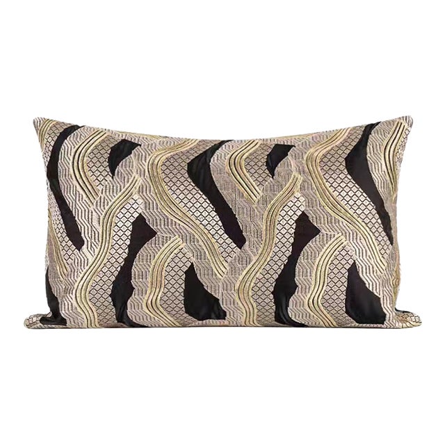 Gold Embroidery Lumbar Pillow 11"*19" For Sale