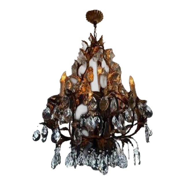 Vintage Italian Gilt Tole Mid-Century Modern Chandlier For Sale