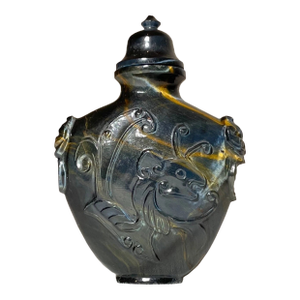 Antique Chinese Hand Carved Tigers Eye Stone Snuff Bottle Jar Sculpture Trinket