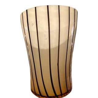 Loetz Style Orange and Black Art Glass Vase For Sale