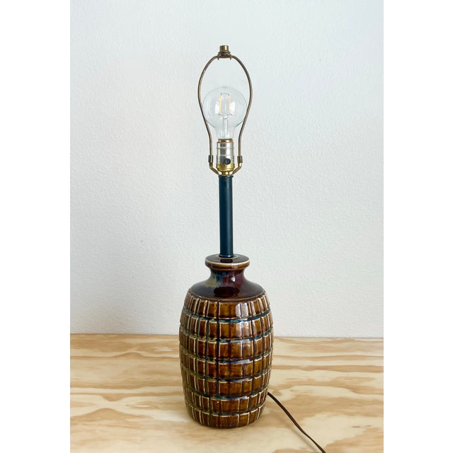 Vintage Brown Grenade Ceramic Lamp For Sale - Image 9 of 9