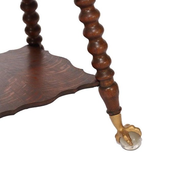 Large Antique Rj Horner School Carved Oak Lamp Table With Gilt & Crystal Feet For Sale - Image 4 of 7