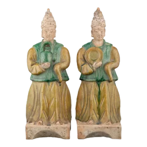 Large 15th/16th Century Chinese Ming Dynasty Tomb Figures - a Pair