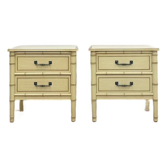 Vintage Henry Link Bali Hai Coastal Hollywood Regency Cream Nightstands, 2 Pieces, Attributed For Sale