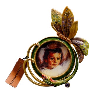 Mid 20th Century Jay Strongwater Butterfly Enameled Swarovski 2" Round Picture Photo Frame Rare For Sale