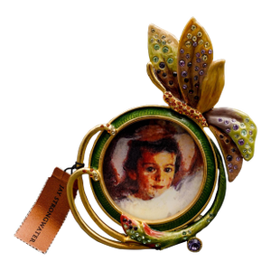 Mid 20th Century Jay Strongwater Butterfly Enameled Swarovski 2" Round Picture Photo Frame Rare