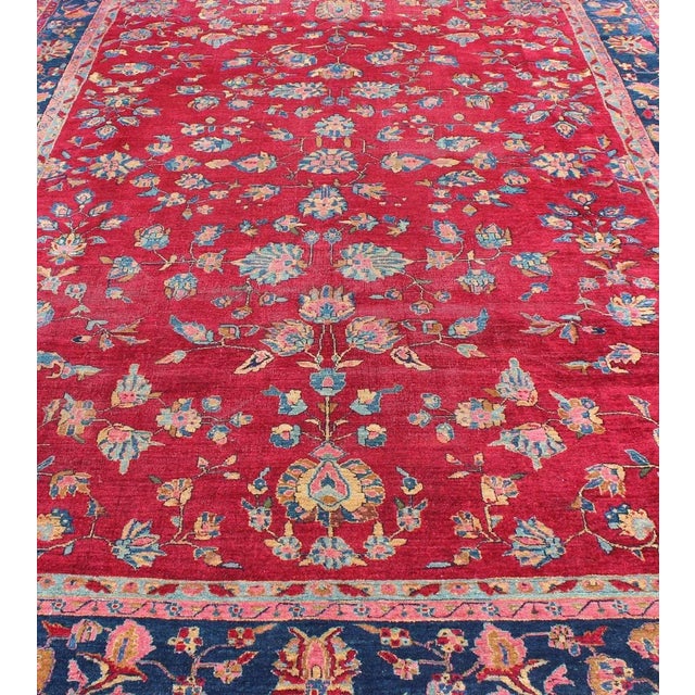 All-Over Floral Design Antique Indian Rug in Red and Blue Tones For Sale In Atlanta - Image 6 of 13