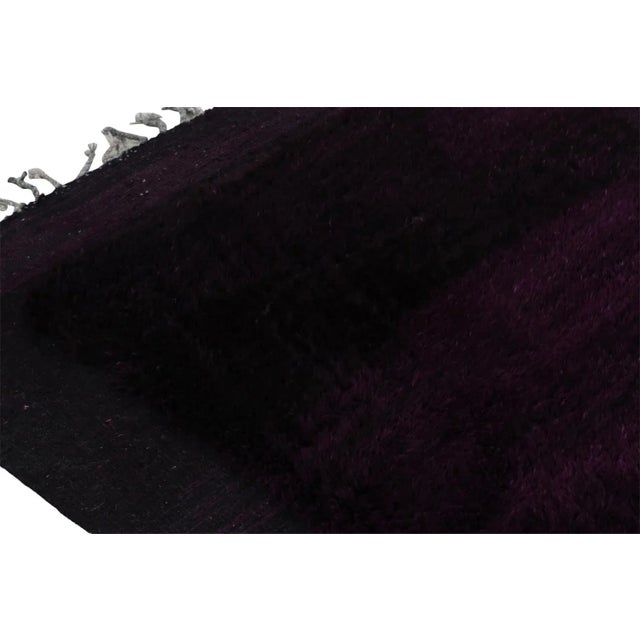 Rug & Kilim’s Moroccan Rug With Purple Geometric Pattern in a High-Low Texture For Sale In New York - Image 6 of 7