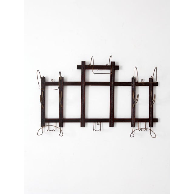Wood Antique Wood and Wire Wall Hat Rack With Coat Hooks For Sale - Image 7 of 18