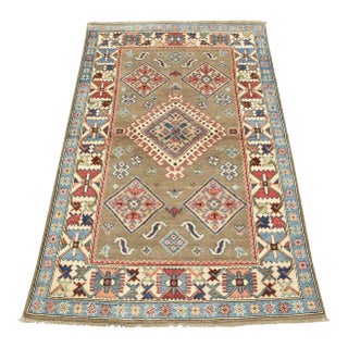 Kazak Rug 3’11” X 5’10” Brown Wool Tribal Hand-Knotted Oriental Carpet For Sale