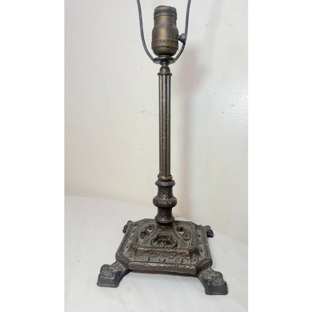 Arts & Crafts Antique Arts and Crafts Bronze Patinated Cast Iron Electric Table Lamp Light For Sale - Image 3 of 12