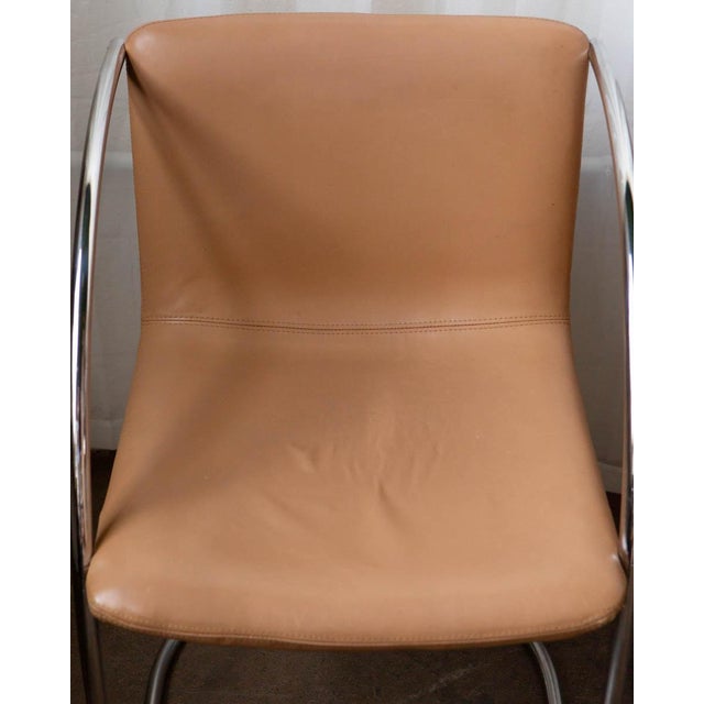 1970s Mid-Century Modern Saporiti Tubular Steel Chrome and Leather Italian Armchairs - Set of 6 For Sale - Image 12 of 17
