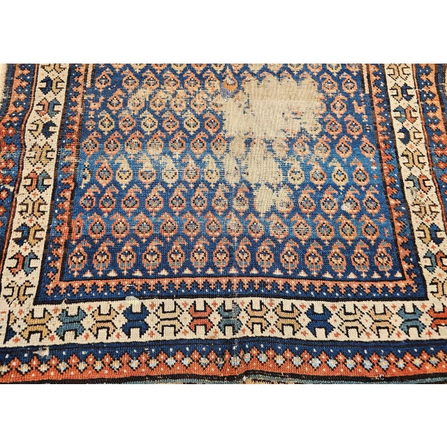 19th Century Caucasian Shirvan Rug, Handwoven Wool, Allover Paisley Design, Blue & Ivory, 3' x 4' For Sale - Image 9 of 14