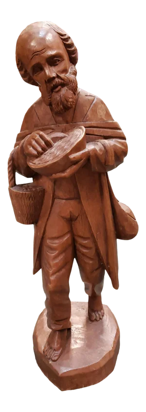 Mid 20th Century Old Wanderer Wood Carving Figurine