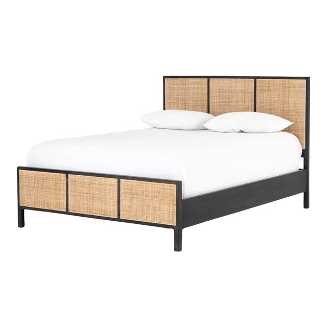 Four Hands Sydney Black Wood and Natural Cane King Bed For Sale