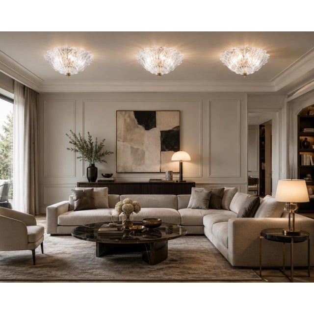 1980s Set of 3 Amsterdam Palmetta, Italian Murano Glass Ceiling Light or Flush Mount For Sale - Image 9 of 11