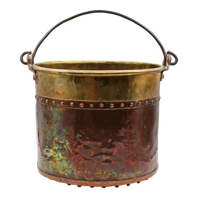 Circa 1880 English Copper & Brass Large Bucket For Sale