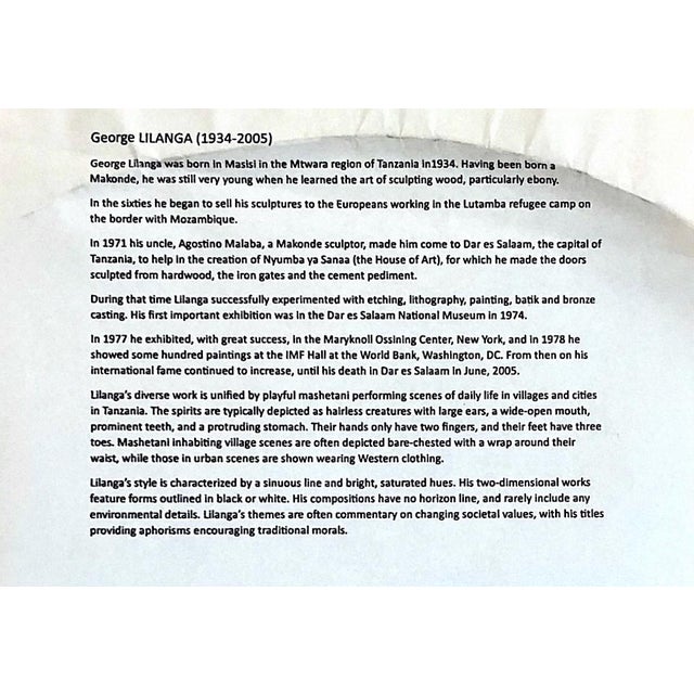 Tanzanian Spirits on a Painted and Carved Circular Wood Relief, Signed by George Lilanga For Sale - Image 9 of 9